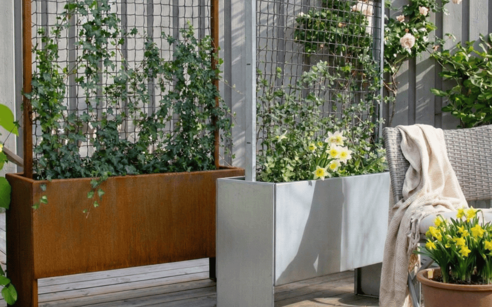 Komplet sæt med espalier og plantekasser - Espalier Land Modern, cortenstål eller galvaniseret stål - Slim